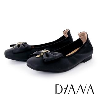 【DIANA】氣質寬版蝴蝶結真皮平底鞋(黑色)