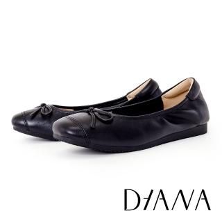 【DIANA】甜美細帶蝴蝶結真皮平底鞋(黑色)