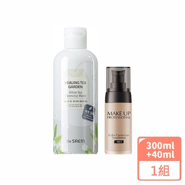 【韓國the SAEM】明星底妝清潔組(療癒茶園卸妝水300mlX1+煥彩修顏粉底液40ml)