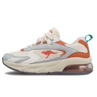 【KangaROOS】美國袋鼠鞋 女 WAVERLY 美式復古跑鞋/運動/穿搭/生活 米灰橘(KW32411)