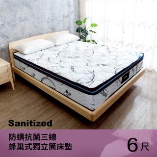 【柏蒂家居】法比奧 瑞士Sanitized抗菌三線蜂巢式獨立筒床墊-6尺加大雙人