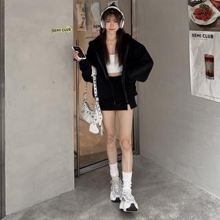 【AMERO】男女款 長袖刷毛連帽外套(男女款 長袖刷毛連帽外套 短版 寬鬆 情侶裝)