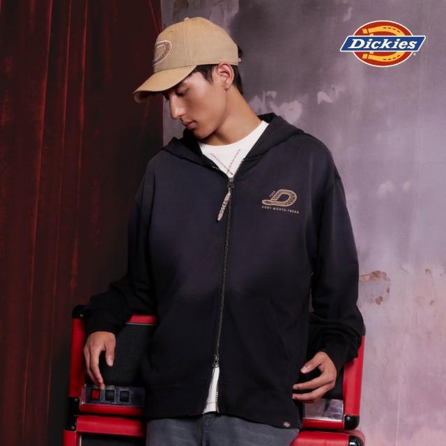 【Dickies】男款黑色水洗胸前蛇型D字刺繡設計CNY休閒連帽外套｜DK0A88R5BLK