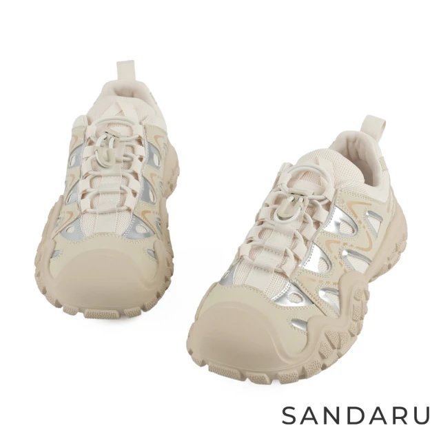 SANDARU 山打努 老爹鞋 登山風真皮縷空厚底鞋(米黃)