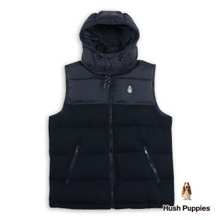 【Hush Puppies】男裝 背心 異材質拼接羽絲絨刺繡小狗背心(丈青 / 44117107)