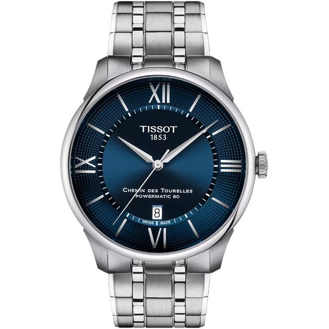 【TISSOT 天梭 官方授權】杜魯爾系列 80小時動力儲存機械腕錶-42mm/藍 情人節 禮物(T1394071104800)