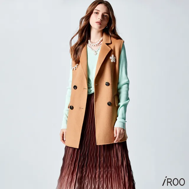 【iROO】羊毛呢背心式大衣
