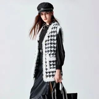 【iROO】千鳥格紋織花針織背心