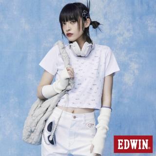 【EDWIN】女裝 滿版印花短版短袖T恤(白色)
