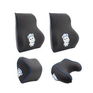 【ANBORTEH 安伯特】HO BEAR 賀參熊車用雙人頭枕超值組B(慢回彈頭枕+惡魔枕+護腰墊x2)