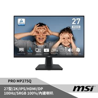 【MSI 微星】MSI微星 PRO MP275Q 27型 商務螢幕 顯示器(IPS/HDR/2K/HDMI+DP/100Hz/護眼認證/喇叭)