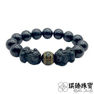 【琪臻珠寶】天然墨翠仿古雕刻開運貔貅手串手珠(圓珠13mm 精細雕刻 天然A貨翡翠 母親節禮物)