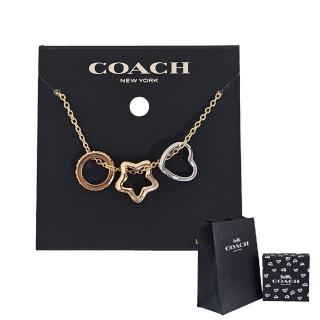 【COACH】水晶鑲鑽圓形星星愛心造型項鍊三環(贈原廠紙袋紙盒送禮)