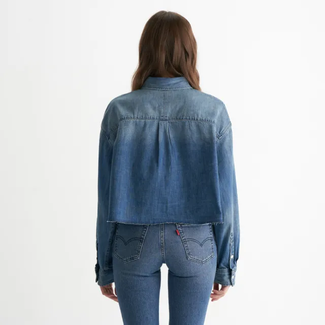 【LEVIS】女款 襯衫 短版襯衫 牛仔襯衫 丹寧襯杉 長袖襯衫 深藍刷白 上衣 熱賣單品 001BQ-0000
