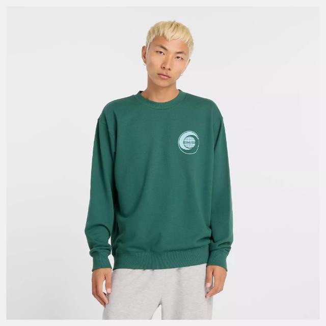 【NEW BALANCE】NB 長袖上衣 男 大學T 抓毛棉 美規 綠 MT43571NWG