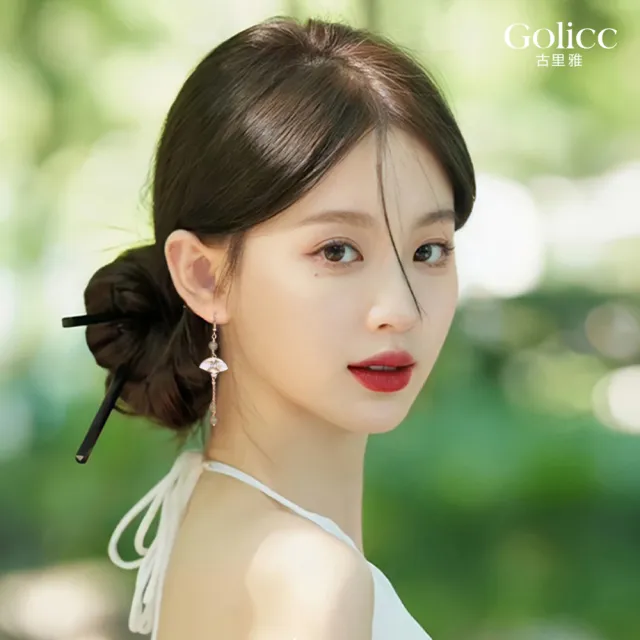 【Gulicc 古莉可】耳環 玉石流蘇扇 中式墜式(7夕情人節 生日 飾品 耳釘 耳飾 耳墜 禮物)