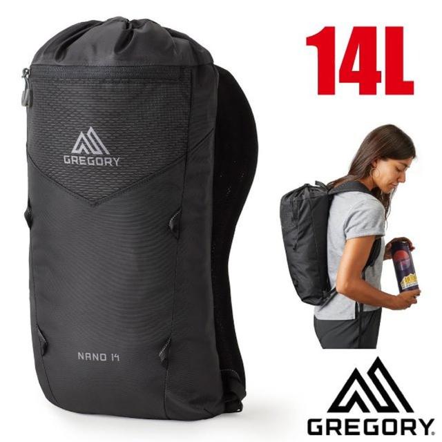 【Gregory】NANO 14 多功能休閒後背包_束口式主袋空間+工具外掛環(124896 曜石黑)