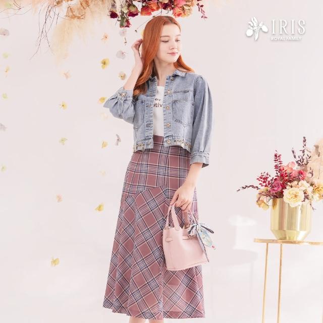【IRIS 艾莉詩】錯位剪裁格紋長裙-2色(46201)