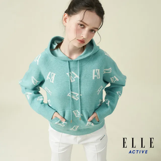 【ELLE ACTIVE】女款 針織連帽長袖上衣-湖水綠色(EA24A2W5403-42)