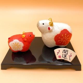 【江戶御緣物語】招福干支 開運干支 生肖牛 緣起物 開運紅白親子牛(R-123)