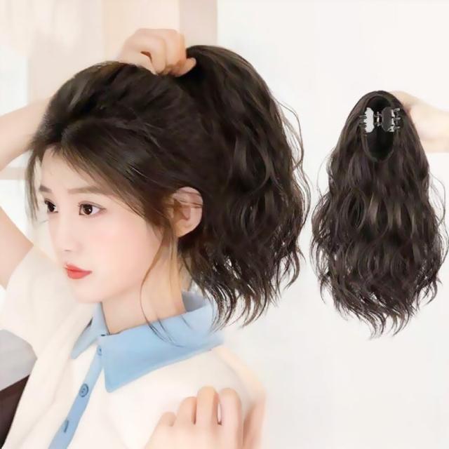 【少女感滿分】自然棕黑雲朵燙假髮馬尾夾(仿真 舒適 無配戴感 增加髮量 高馬尾抓夾 女 髮飾)