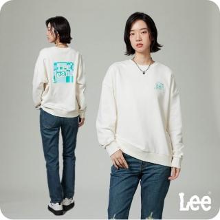 【Lee 官方旗艦】女裝 長袖厚T / 背部彩格Lee Jeans 共2色 OVERSIZED版型(LB411017848 / LB411017K15)