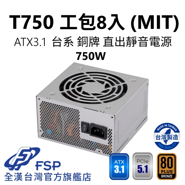 FSP 全漢 T750 MIT ATX3.1 PCle5.1 銅牌電源 環保工業包裝8入(台灣製造/台系電容/H++/8入)