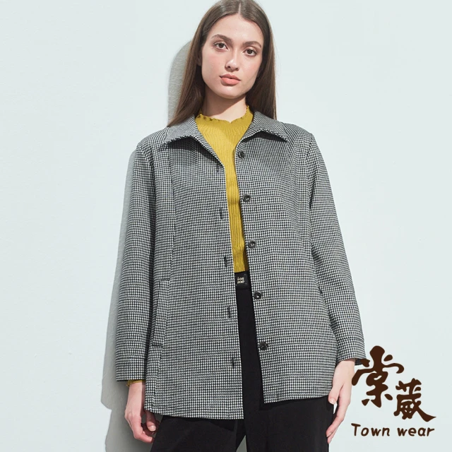 TOWN’WEAR 棠葳 質感細格紋排釦外套(女上衣/女上著/長袖/長版/口袋/翻領/滿版/大衣)