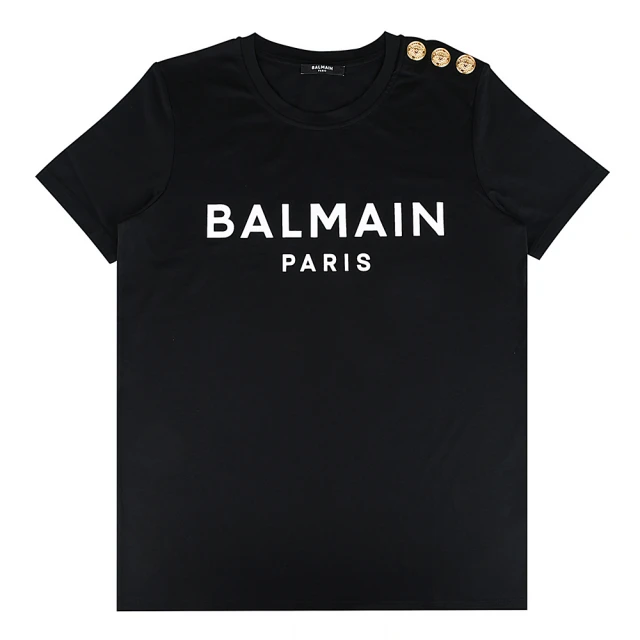 BALMAIN BALMAIN 經典品牌白字標誌棉質短袖T恤(女款/黑)