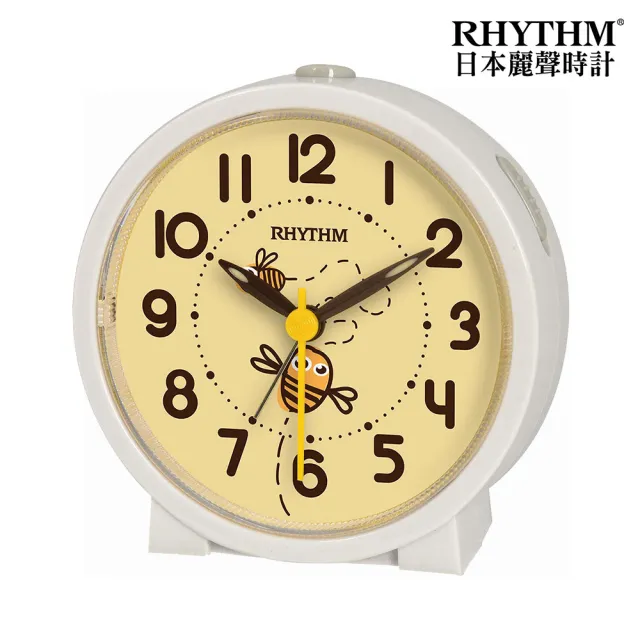 【RHYTHM 麗聲】官方直營 卡通面板貪睡夜燈孩童臥室必備靜音鬧鐘(採蜜蜜蜂)