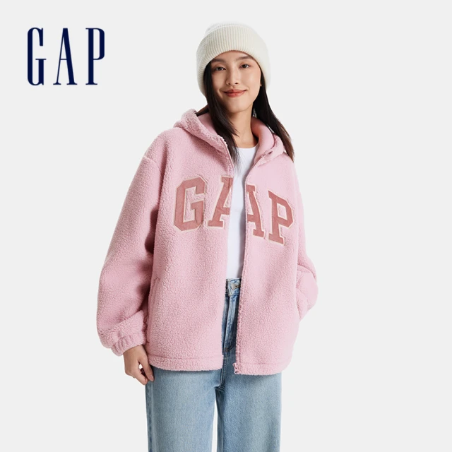 GAP 女裝 Logo刺繡連帽外套-粉色(600757)