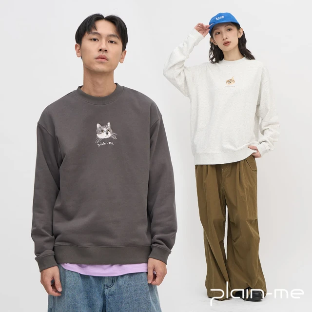 plain-me 貓咪刺繡大學TEE PLN0066-242(男款/女款 共2色 長袖 上衣 TEE)