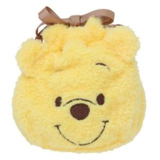 【小禮堂】迪士尼 小熊維尼 絨毛造型束口袋 - 大臉款(平輸品)