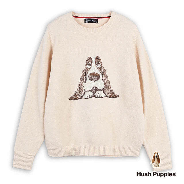 Hush Puppies 女裝 線衫 精緻Q版刺繡狗線衫(淺卡其 / 44213108)