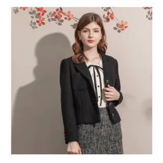 【IRIS 艾莉詩】法式粗呢翻領西裝外套-黑色(46548)