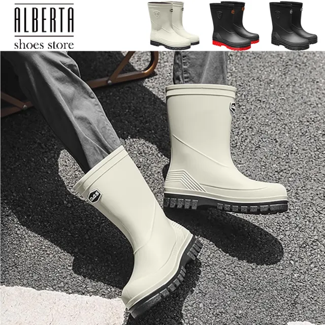【Alberta】男鞋40-44 厚底雨鞋 中筒防滑防水雨天通勤釣魚廚房工作專用膠鞋男士時尚雨靴 3色