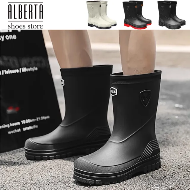 【Alberta】男鞋40-44 厚底雨鞋 中筒防滑防水雨天通勤釣魚廚房工作專用膠鞋男士時尚雨靴 3色