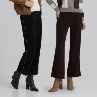 【ILEY 伊蕾】厚絨珠鍊織帶直筒長褲(兩色；M-XL；1244316516)