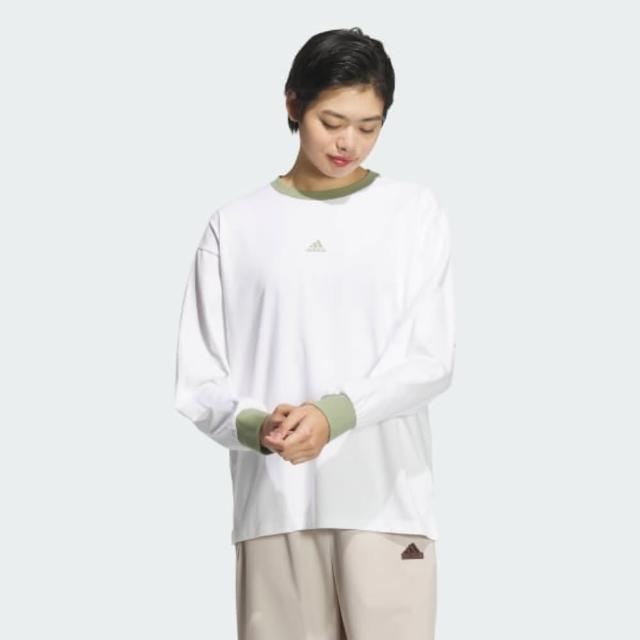 【adidas 愛迪達】長袖上衣 女 寬鬆版型 WORD LS TEE 白綠 JG5713(S2863)