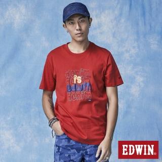 【EDWIN】男裝 丹寧即英文印花短袖T恤(紅色)