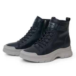 【ORIN】真皮側拉鍊免綁帶厚底高筒休閒鞋(黑色)