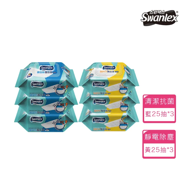 韓國Swanlex｜清潔兩用乾濕拖巾綜合組－2款6入
