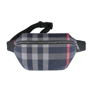 【BURBERRY 巴寶莉】BURBERRY Sonny內裡燙銀LOGO帆布格紋設計拉鍊胸掛/腰包(深藍x多色)