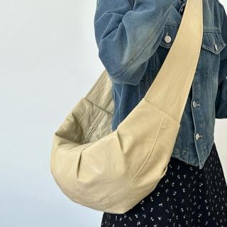 【LEEHER】618 餃子包/牛角包/寬背帶/斜揹包/鬆弛感/大容量/軟皮包包/通勤揹包/韓國包包/簡約百搭