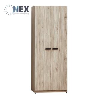 【NEX】威力橡木色2.5尺單吊式衣櫥/簡單創意收納衣櫃/SY75-9 463B(雙拉門+吊衣桿 收納多元 格層衣櫃)