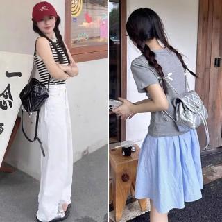 【KT DADA】菱格紋揹包 鍊條包 後揹包 小香風 小揹包 可愛包包 隨身小包 銀色包包 韓國包包 禮