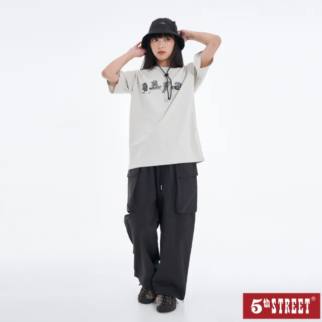 【5th STREET】雙11 中性 工裝褲 工作褲 降落傘褲 寬褲 黑色(961104)