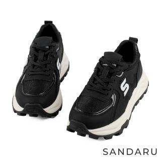 【SANDARU 山打努】休閒鞋 真皮復古層次拼接銀老爹鞋(黑)