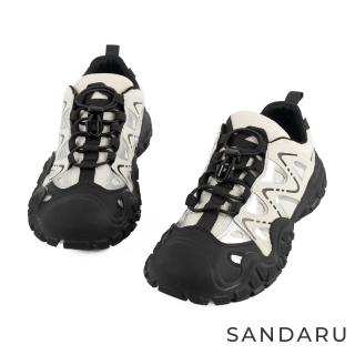【SANDARU 山打努】老爹鞋 登山風真皮縷空厚底鞋(米黑)