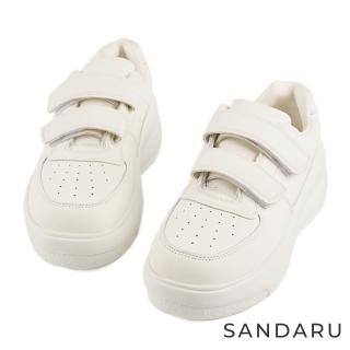 【SANDARU 山打努】小白鞋 全真皮透氣魔鬼氈厚底休閒鞋(白)